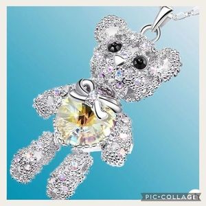 New Dainty Iridescent Rhinestone Teddy Bear 18 Inch Necklace HP